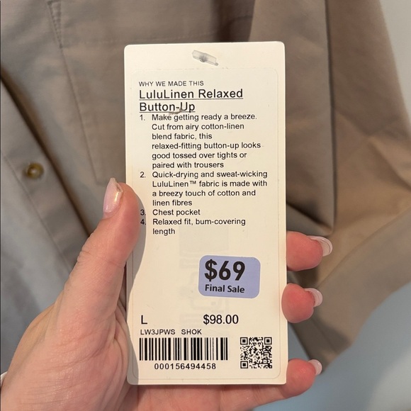 NWT Lululemon Lululinen Relaxed Button-Up Size Large Sheer Oak - Picture 3 of 9